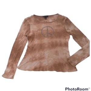VINTAGE INC BROWN TIE DYE Y2K PEACE LONG SLEEVE SHIRT SIZE L PETITE